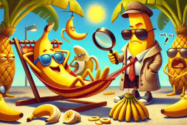 Several bananas with numerous banana peels arranged around them, creating a vibrant and playful scene of Banana Puns.