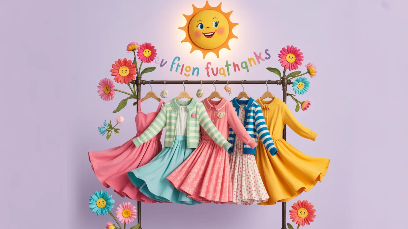 Spring outfit puns with floral background and trendy clothing, colorful dresses, and accessories. Fun and playful vibe for Pinterest and Instagram.